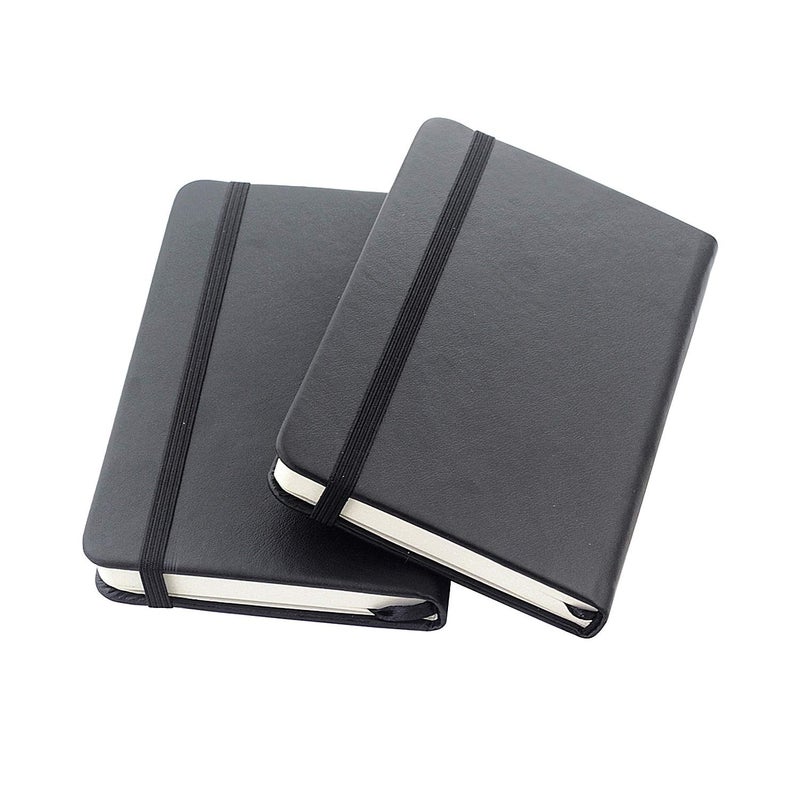 ZZTX 2 Pack Small Pocket Notebook 3.5" x 5.5" Hardcover Lined Paper Mini Notepad with Black Leather Sketchbook Composition Notebook - Image 1